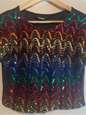 Vintage City Limits cropped Rainbow Sequined Top